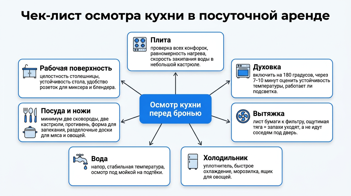 Чек-лист осмотра кухни в посуточной аренде